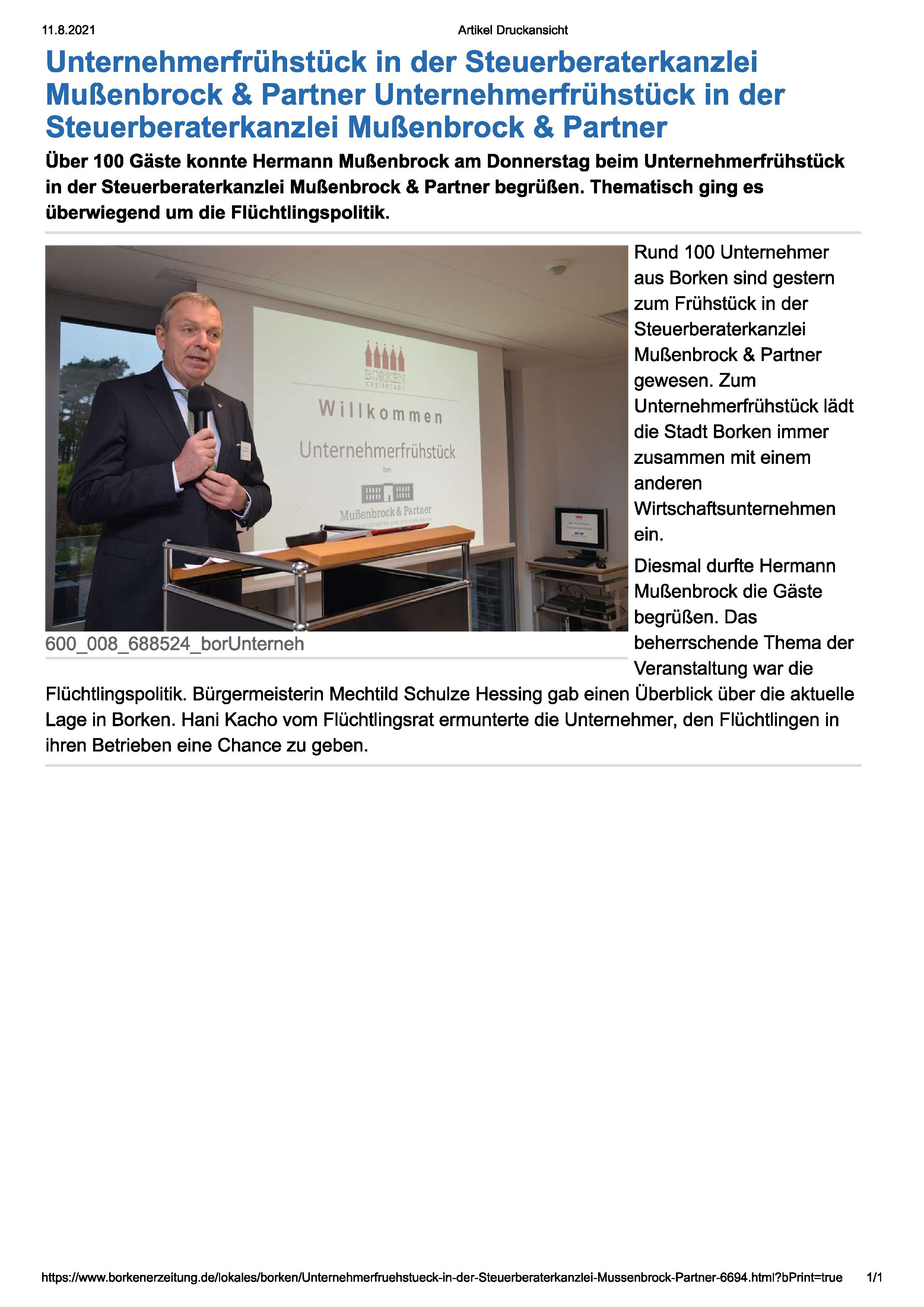 20151029 BZ Unternehmerfruehstueck in der Steuerberaterkanzlei Mussenbrock und Partner2