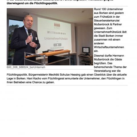 20151029 BZ Unternehmerfruehstueck in der Steuerberaterkanzlei Mussenbrock und Partner